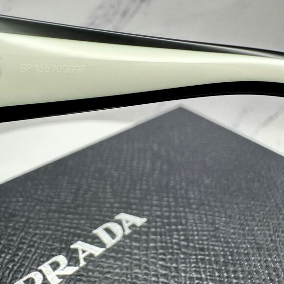 New Prada Sunglasses Womens Black White Symbole Logo Authentic Gold Logo Italy - Picture 10 of 16